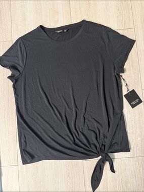 Simply Vera Vera Wang Black Short Sleeve Knot-Front Tee NWT